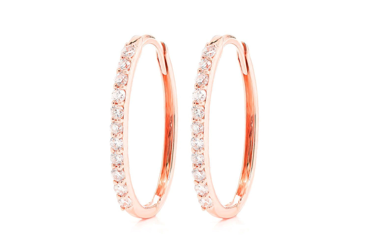 OVAL HALF HOOP DIAMOND EARRINGS 14K SOLID GOLD 0.25CTW