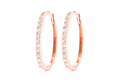 OVAL HALF HOOP DIAMOND EARRINGS 14K SOLID GOLD 0.25CTW