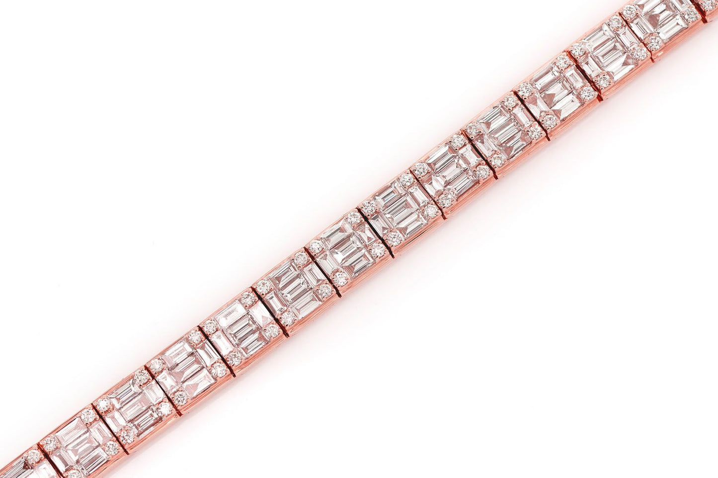 BAGUETTE & ROUND LINK DIAMOND BRACELET 14K SOLID GOLD 9.25CTW