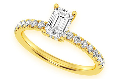 THINN - 0.50CT EMERALD SOLITAIRE - ONE ROW UNDER HALO - DIAMOND ENGAGEMENT RING