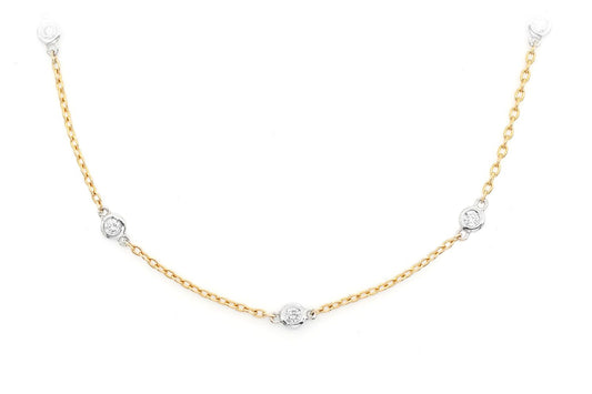 ROUND BEZEL SET DIAMOND NECKLACE CONNECTED 14K SOLID GOLD 0.75CTW
