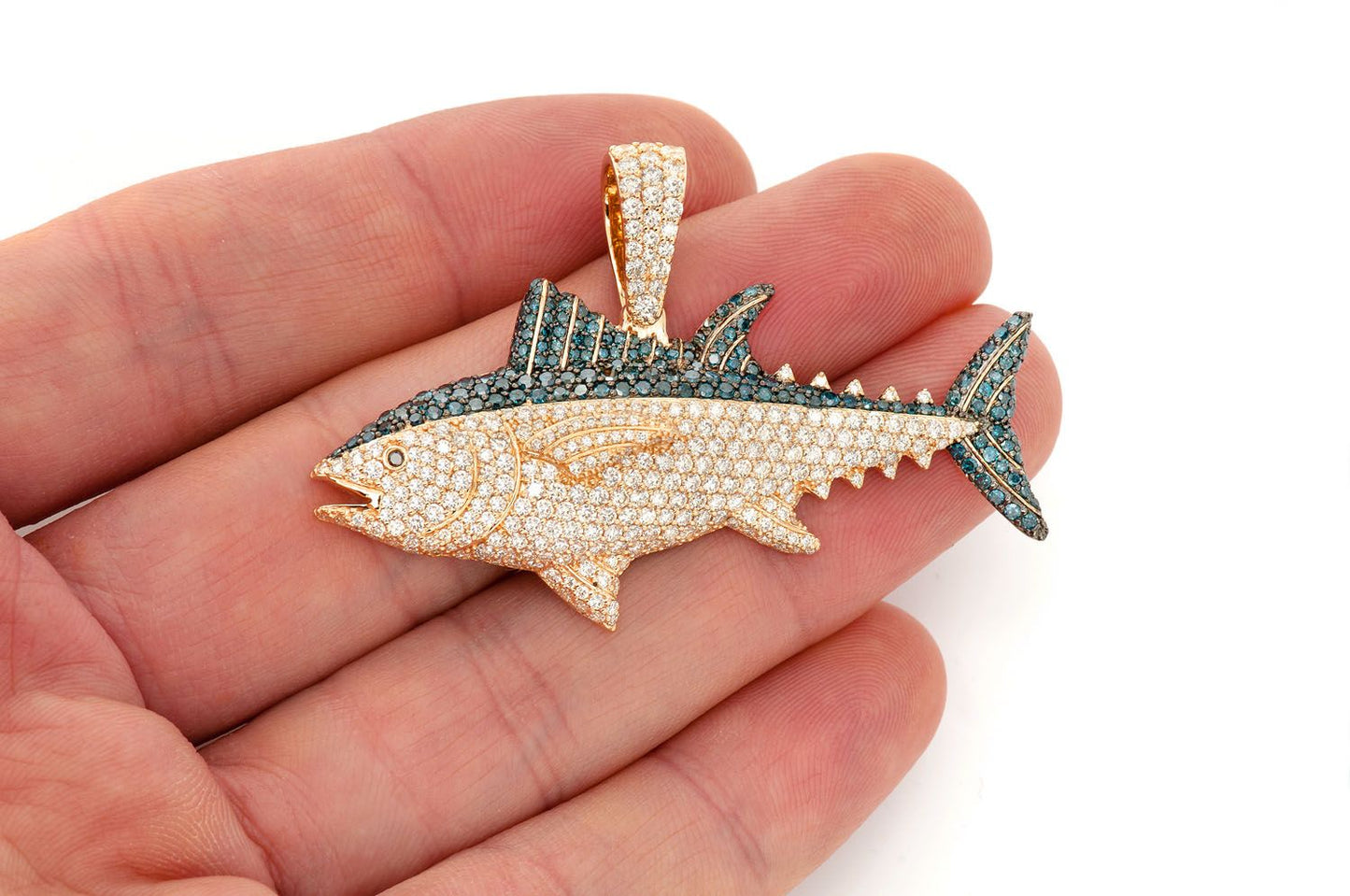 BLUEFIN TUNA DIAMOND PENDANT 14K SOLID GOLD 4.50CTW
