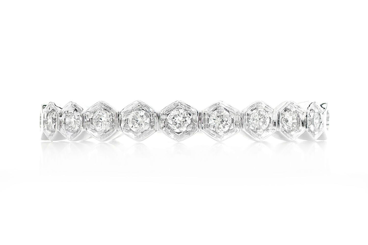 HEXAGON BEZEL DIAMOND BAND 14K SOLID GOLD 0.19CTW