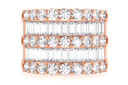 SUPER THREE ROW ROUND & BAGUETTE DIAMOND RING 14K SOLID GOLD 5.25CTW