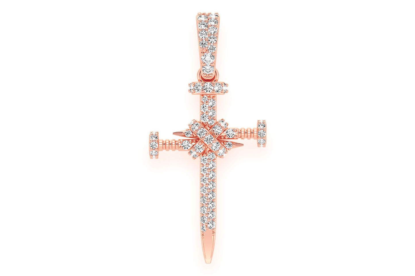 PANDANT CU DIAMANT ȘI CRUCE DE UNGHII, AUR MASIV DE 14K, 0.50CT
