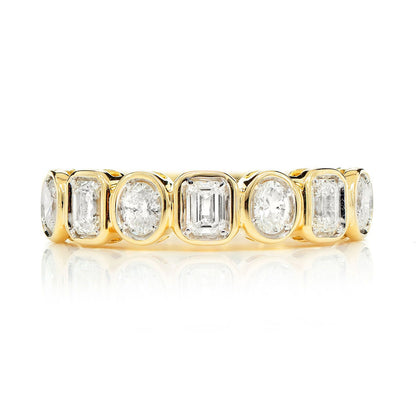 OVAL AND BAGUETTE BEZEL DIAMOND BAND RING 14K SOLID GOLD 0.80CTW
