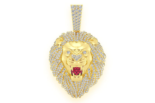 ROARING LION DIAMOND PENDANT 14K SOLID GOLD 3.20CTW