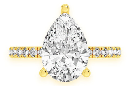 3.00CT PEAR SOLITAIRE - ONE ROW UNDER HALO - DIAMOND ENGAGEMENT RING