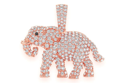 ELEPHANT WALKING DIAMOND PENDANT 14K SOLID GOLD 1.50CTW