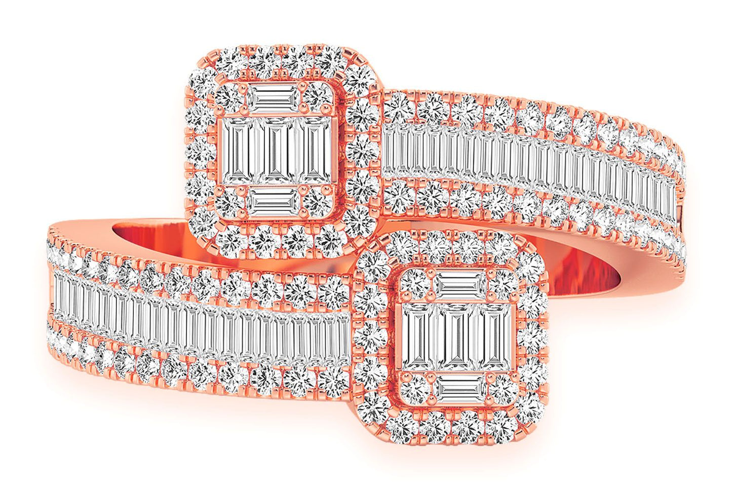 BORDER BAGUETTE CROSSOVER DIAMOND RING 14K SOLID GOLD 1.00CTW