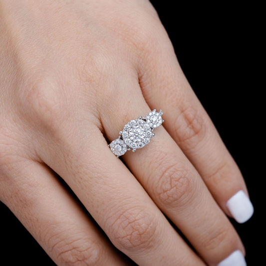 3 STONE MIRACLE HALO DIAMOND RING 14K SOLID GOLD 0.65CTW