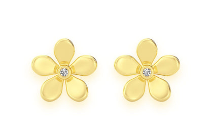 FLOWER PETAL DIAMOND EARRINGS 14K SOLID GOLD 0.02CTW