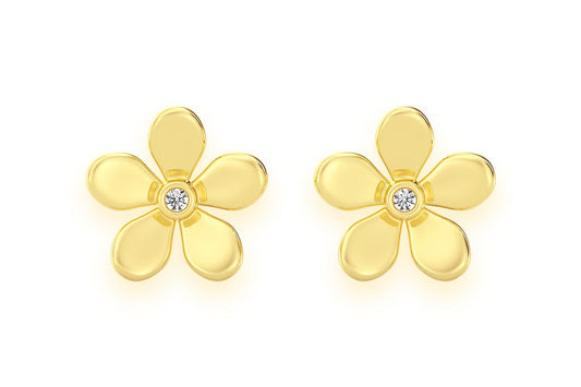 FLOWER PETAL DIAMOND EARRINGS 14K SOLID GOLD 0.02CTW