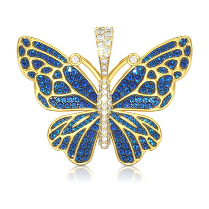 BUTTERFLY BLUE DIAMOND PENDANT 14K SOLID GOLD 1.75CTW