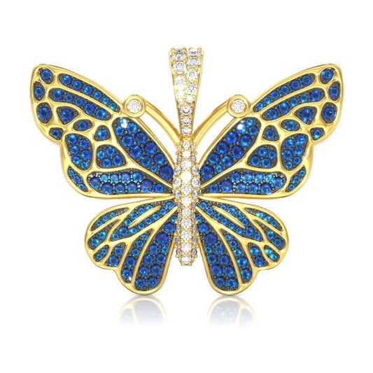 BUTTERFLY BLUE DIAMOND PENDANT 14K SOLID GOLD 1.75CTW