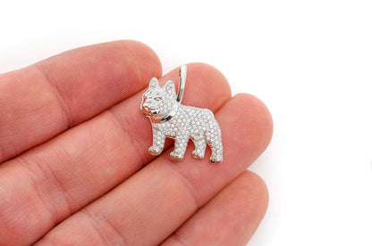 PANDANT CU DIAMANT BULLDOG FRANCEZ, AUR MASIV DE 14K, 0.65CT