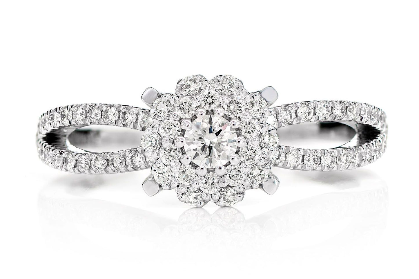 0.50CTW FLOWER CLUSTER LOOP SHANK DIAMOND ENGAGEMENT RING 14K SOLID GOLD