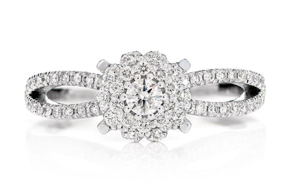 0.50CTW FLOWER CLUSTER LOOP SHANK DIAMOND ENGAGEMENT RING 14K SOLID GOLD