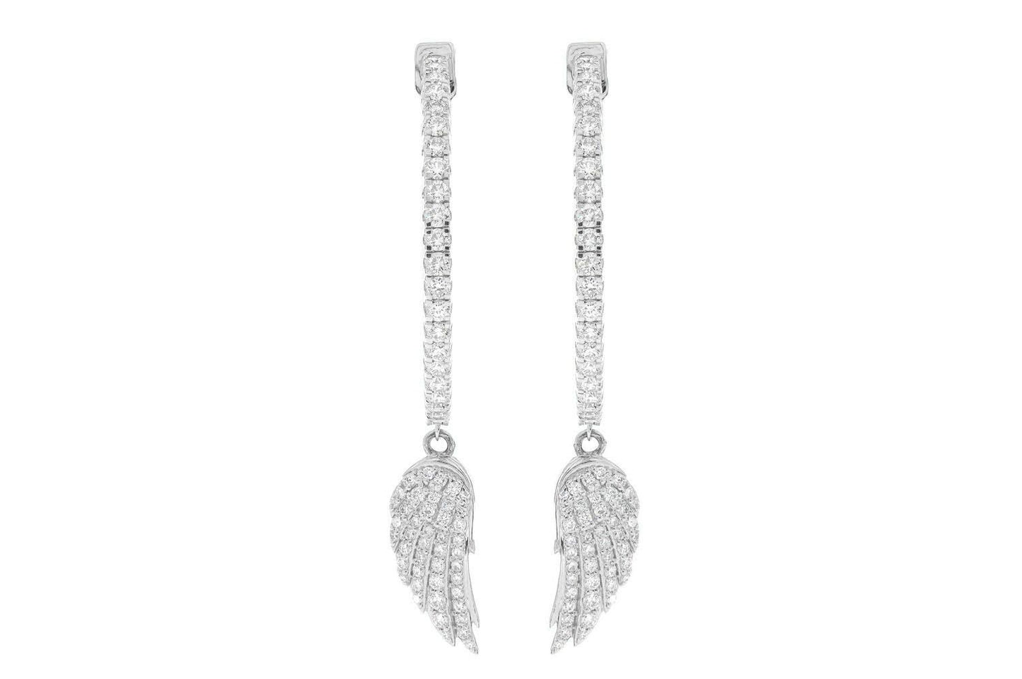 FEATHER WING DANGLING HOOP DIAMOND EARRINGS 14K SOLID GOLD 3.33CTW