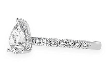 THINN - 1.00CT PEAR SOLITAIRE - ONE ROW UNDER HALO - DIAMOND ENGAGEMENT RING