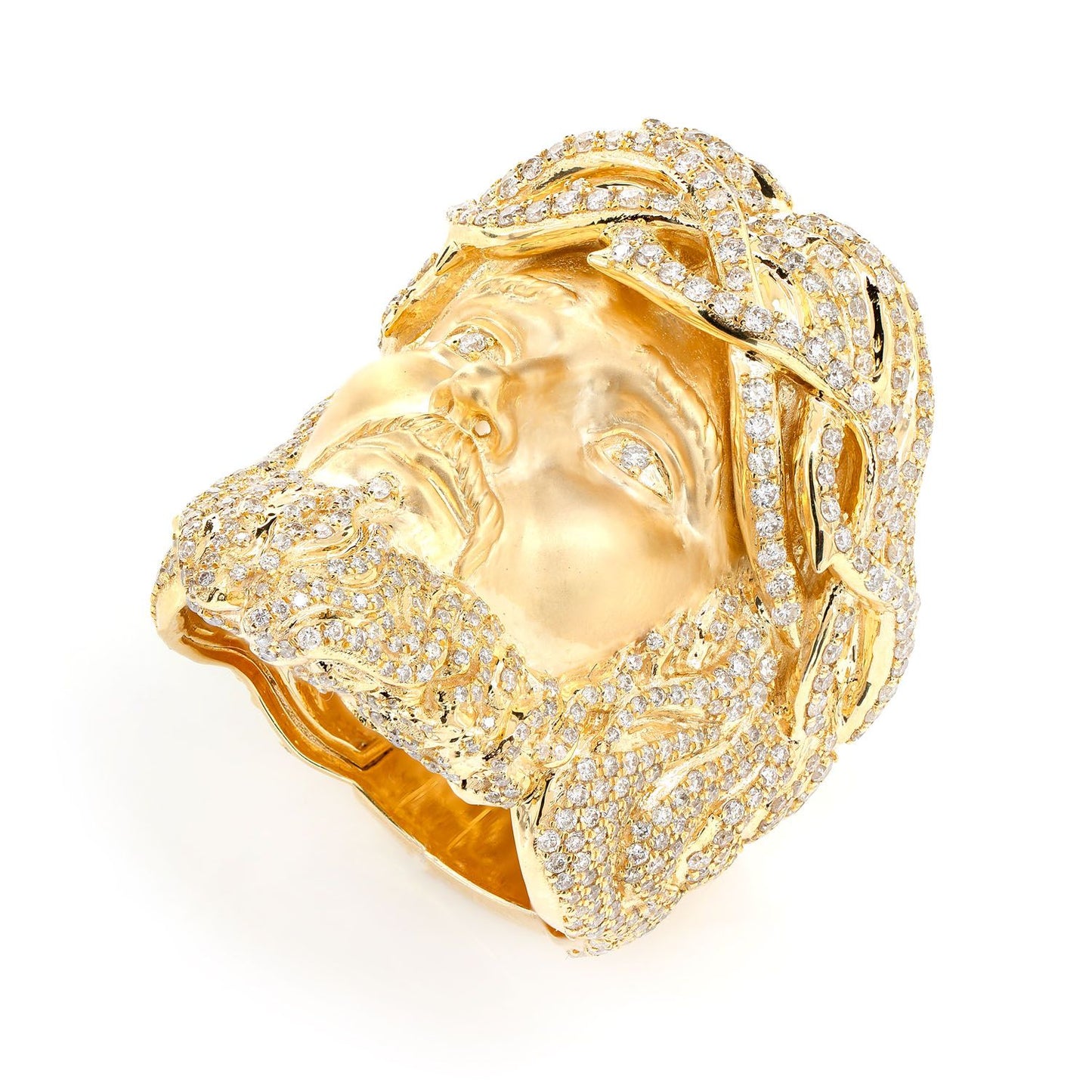 JESUS SIGNET CROWN OF THORNS DIAMOND RING SOLID GOLD 3.25CTW