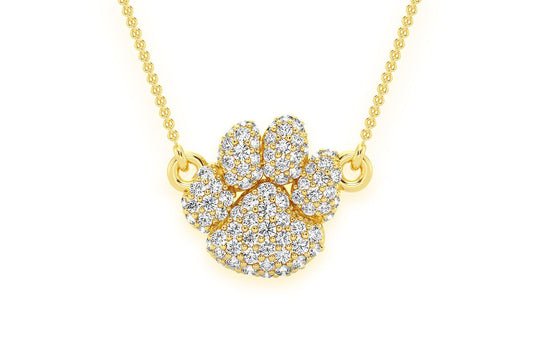DOG PAW DIAMOND NECKLACE CONNECTED 14K SOLID GOLD 0.35CTW
