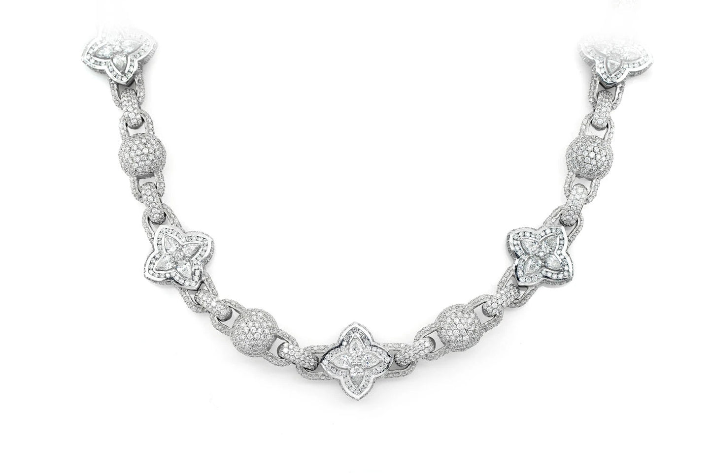 BEADED FLORAL MARQUISE DIAMOND LINK NECKLACE 14K SOLID GOLD 24.50CTW