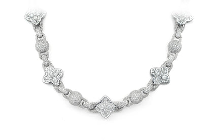 BEADED FLORAL MARQUISE DIAMOND LINK NECKLACE 14K SOLID GOLD 24.50CTW