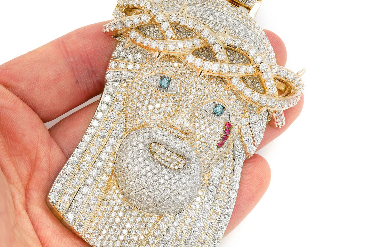 JESUS DIAMOND PENDANT 14K SOLID GOLD 35.65CTW