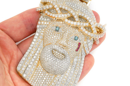 JESUS DIAMOND PENDANT 14K SOLID GOLD 35.65CTW
