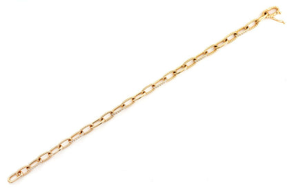 DIAMOND PAVE ENLONGATED ROLO LINK BRACELET 14K SOLID GOLD 0.70CTW