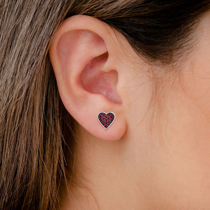 HEART PLAYING CARD RUBY STUD EARRINGS 14K SOLID GOLD 0.30CTW