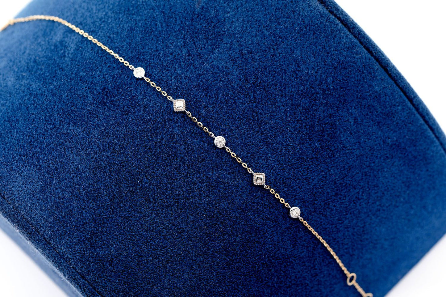 SQUARE BEAD & BEZEL DIAMOND BRACELET 14K SOLID GOLD 0.05CTW