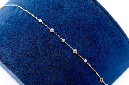 SQUARE BEAD & BEZEL DIAMOND BRACELET 14K SOLID GOLD 0.05CTW