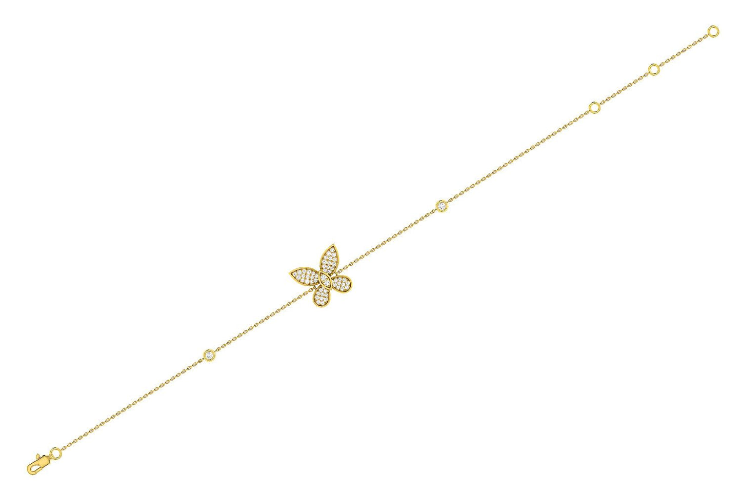 BUTTERFLY DIAMOND BRACELET 14K SOLID GOLD 0.25CTW