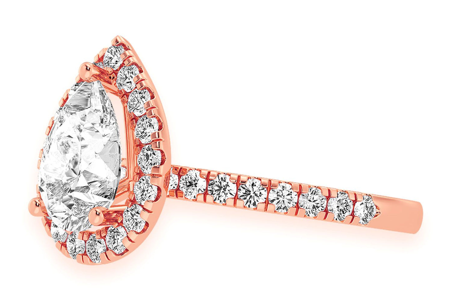 THAV - 1.50CT PEAR SOLITAIRE - SCALLOP HALO ONE ROW - DIAMOND ENGAGEMENT RING