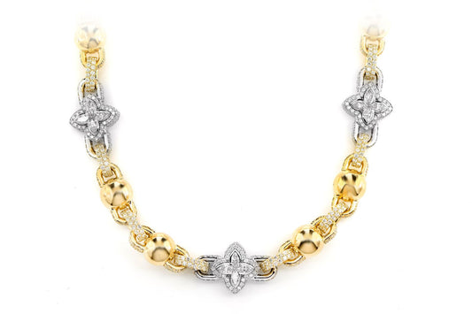 LANȚ DE COLIER MARQUISE FLOWER CU DIAMANTE, AUR MASIV DE 14K, 36.10 CT