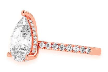 3.00CT PEAR SOLITAIRE - ONE ROW UNDER HALO - DIAMOND ENGAGEMENT RING