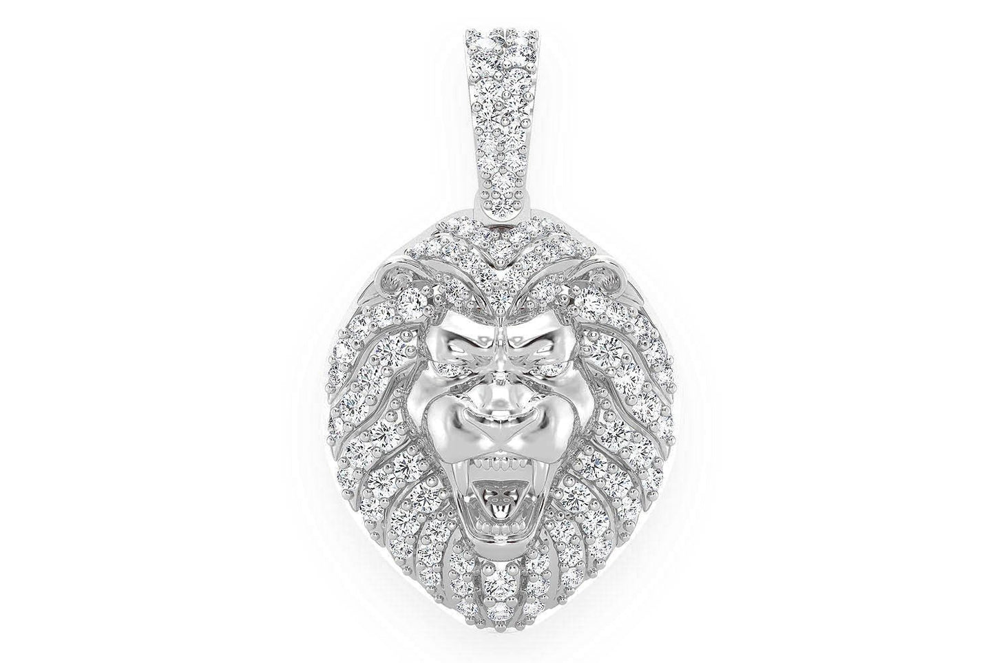 PANDANT CAP DE LEU CU DIAMANT, AUR MASIV DE 14K, 0,50 CT