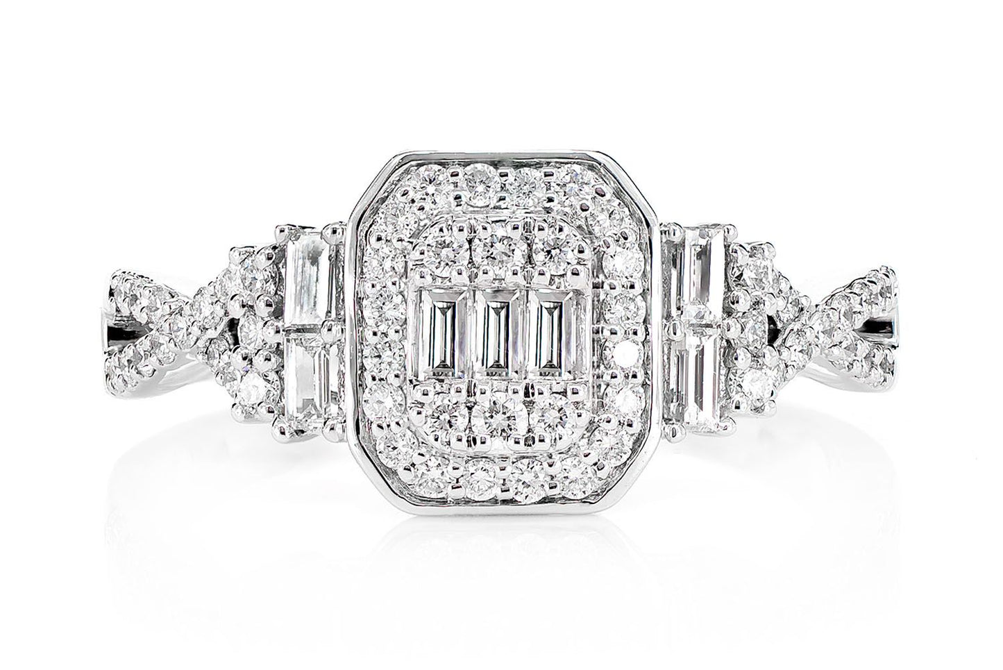 0.50CTW BAGUETTE & ROUND TWISTED SHANK - DIAMOND ENGAGEMENT RING