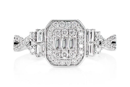 0.50CTW BAGUETTE & ROUND TWISTED SHANK - DIAMOND ENGAGEMENT RING