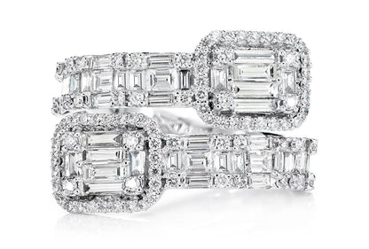 BORDER BAGUETTE BYPASS DIAMOND RING 14K SOLID GOLD 1.65CTW