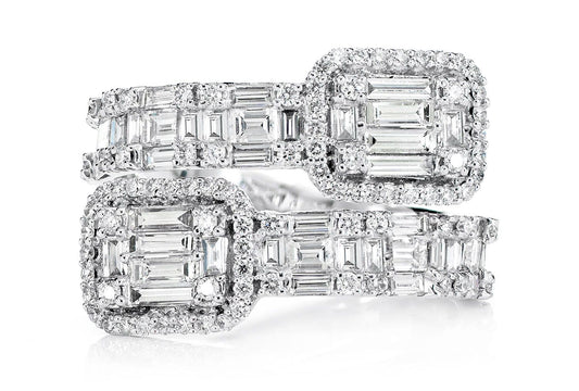 BORDER BAGUETTE BYPASS DIAMOND RING 14K SOLID GOLD 1.65CTW