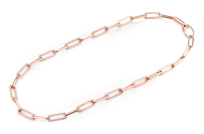 ALTERNATING ELONGATED DIAMOND ROLO LINK 18" NECKLACE 14K SOLID GOLD 5.35CTW