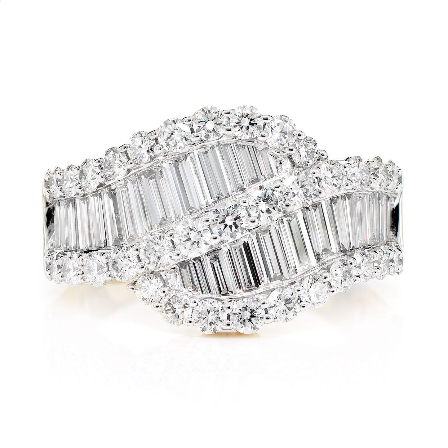 BAGUETTE AND ROUND DIAMOND WAVE RING 14K SOLID GOLD 2.75CTW