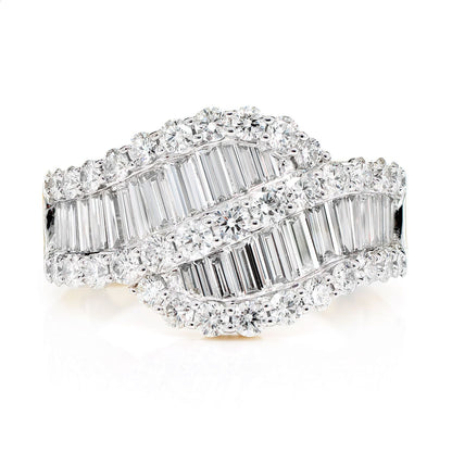 BAGUETTE AND ROUND DIAMOND WAVE RING 14K SOLID GOLD 2.75CTW
