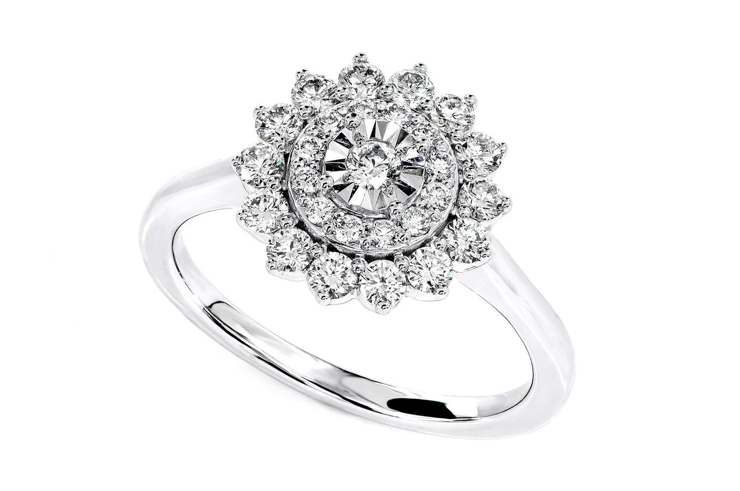 0.65CTW DOUBLE HALO CLUSTER FLOWER DIAMOND ENGAGEMENT RING 14K SOLID GOLD