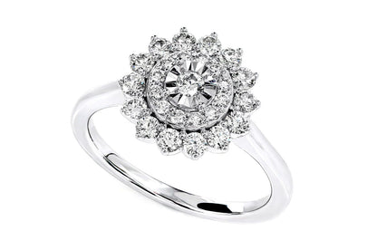 0.65CTW DOUBLE HALO CLUSTER FLOWER DIAMOND ENGAGEMENT RING 14K SOLID GOLD