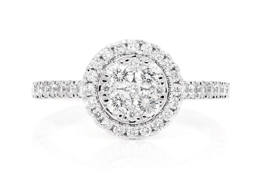 ROUND MOSAIC HALO DIAMOND RING 14K SOLID GOLD 0.70CTW