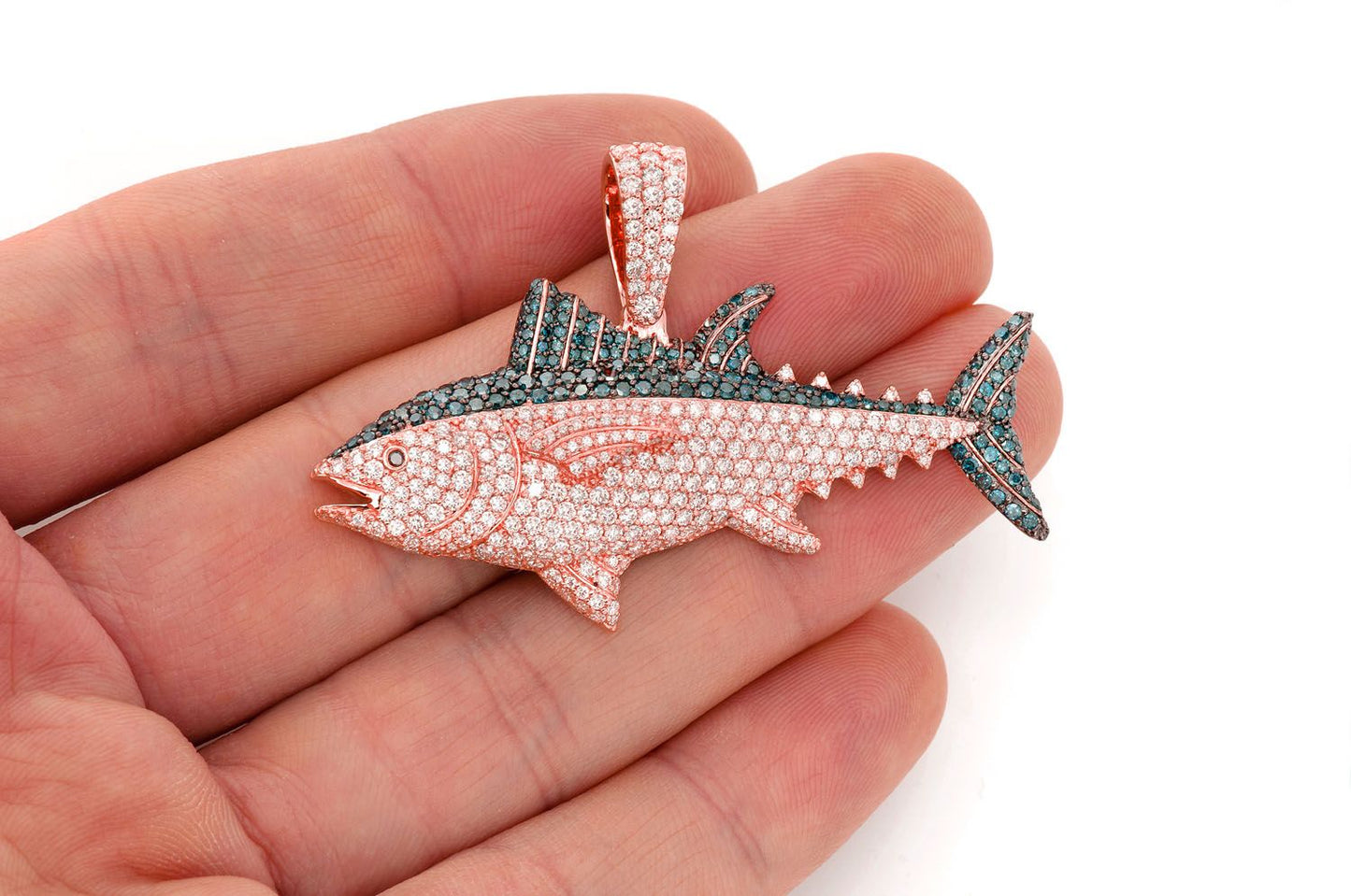 BLUEFIN TUNA DIAMOND PENDANT 14K SOLID GOLD 4.50CTW